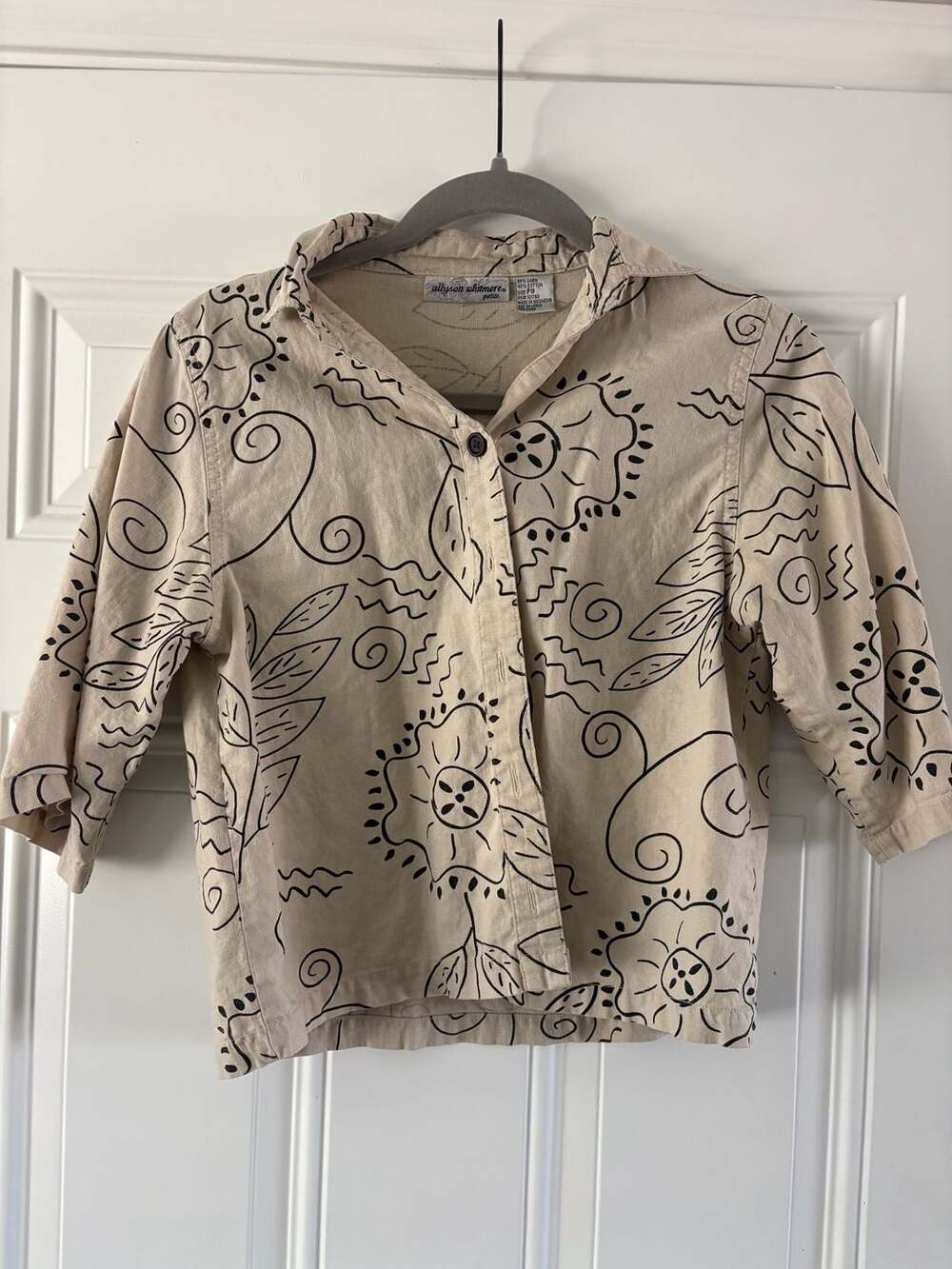 Allyson Whitmore Petite Linen Cotton Floral Print 3/4 Sleeve Button-Down Shirt S